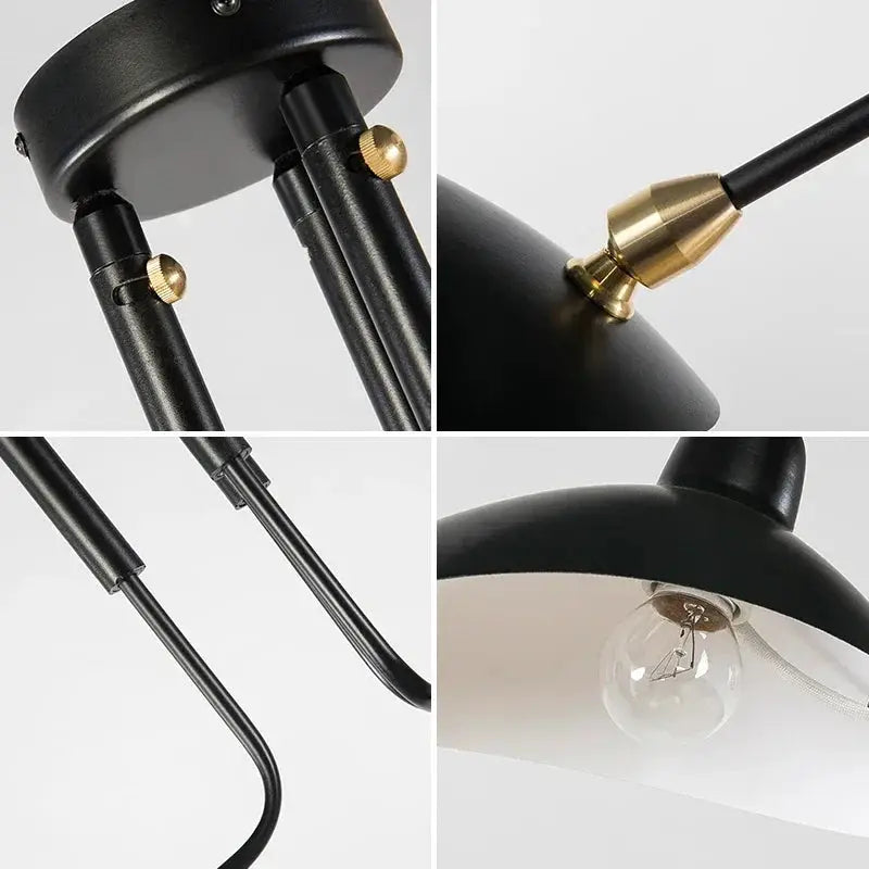 Mouille-style black spider pendant lamp by Simples Market, 3/6-heads with brass accents for living room.