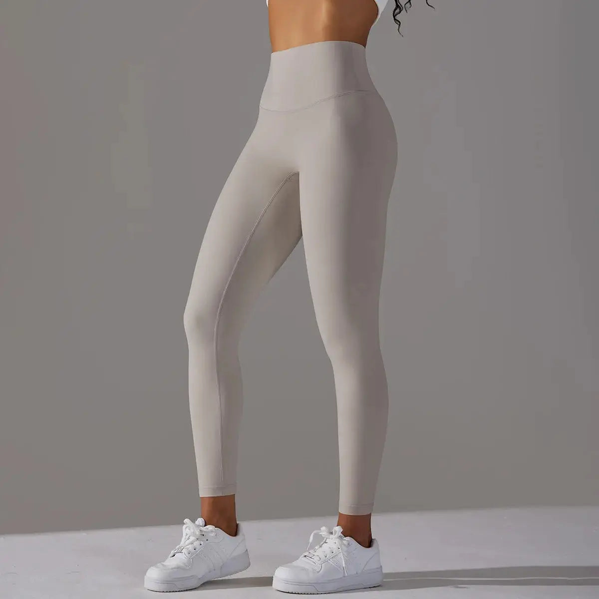 High Waist Naked Feeling Leggings, beige, stretchy athletic pants for yoga and workouts