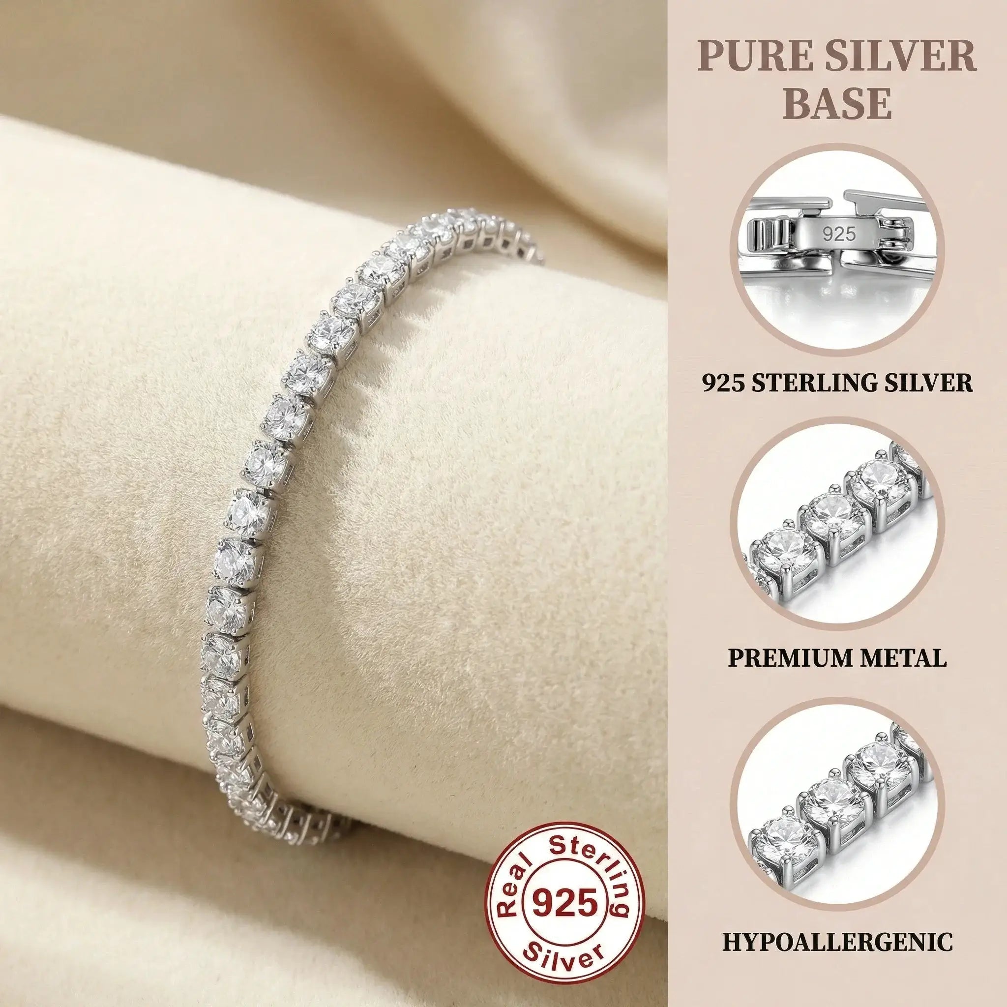Lihong S925 Sterling Silver Bracelet Zirconia Tennis Ball Charm Women 4mm 16-20cm Engagement Wedding Jewelry
