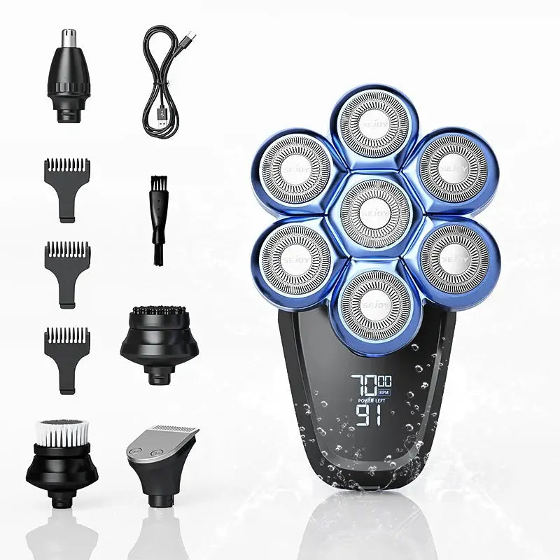 Sejoy 6-in-1 electric shaver with six blue rotary heads and nose trimmer, waterproof grooming kit by Simples Market