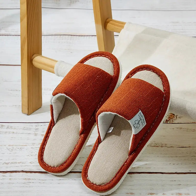 Home Linen Slippers For Men And Women Breathable Open Toe Indoor Slippers Hemp Upper EVA Sole Spring Autumn