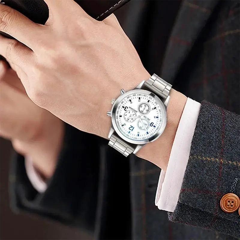 NovaTime Men Business Watch Stainless Steel Band Quartz Timepiece With Matching Bracelet