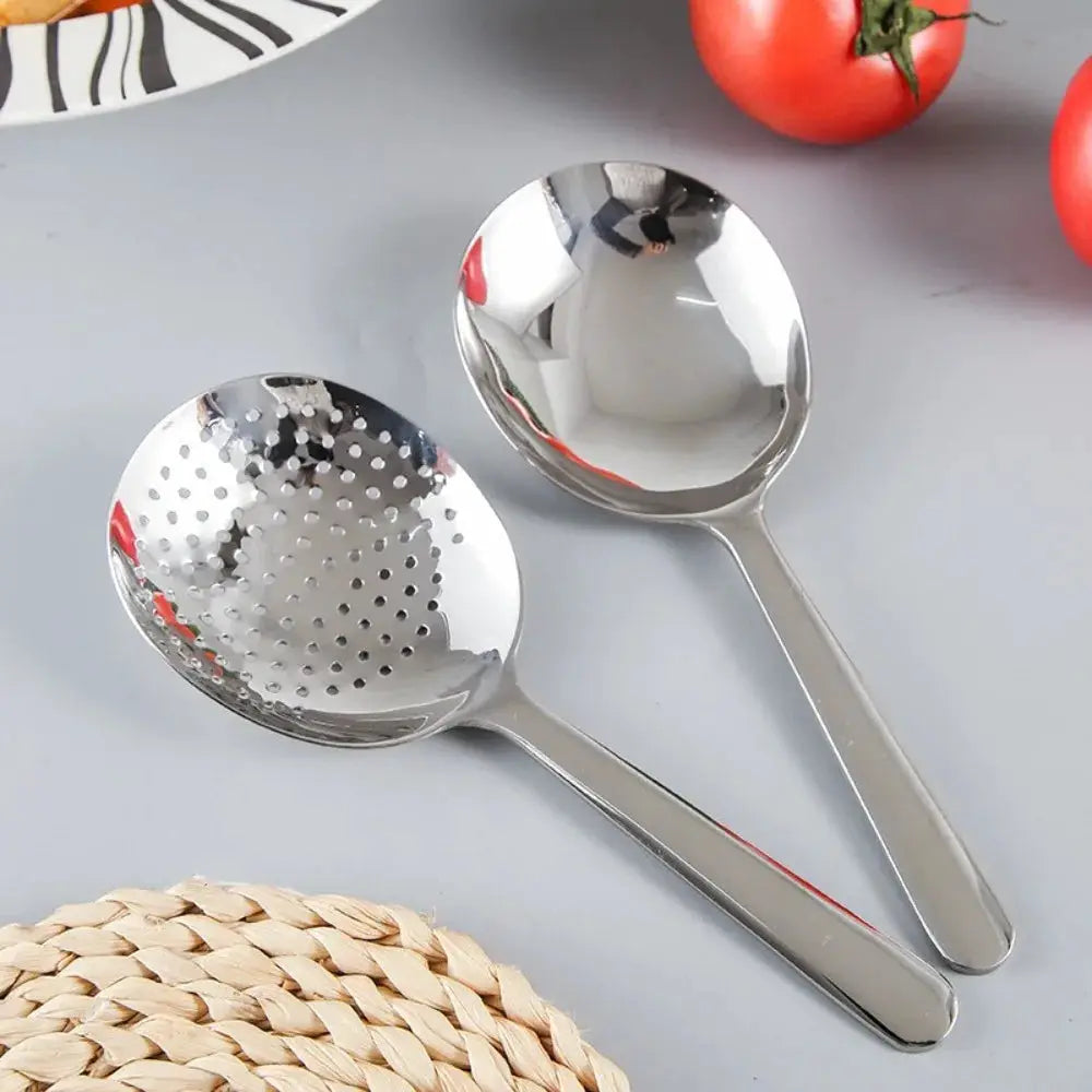 Heavy Duty Stainless Steel Serving Spoon With Heat Resistant Short Handle Drain Holes For Commercial And Home Kitchens
