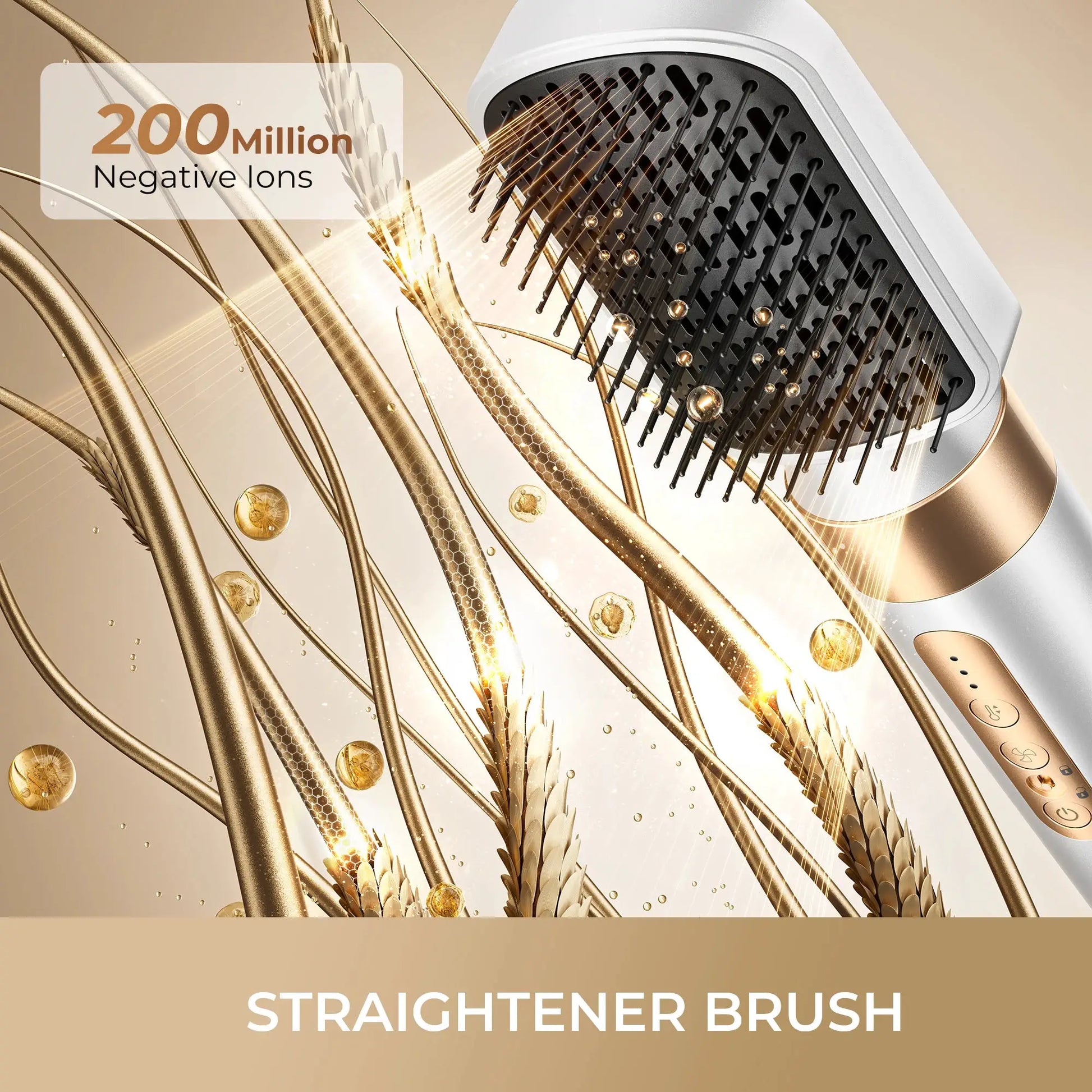7-in-1 hair dryer brush by Simples Market, gold finish with diffuser for styling