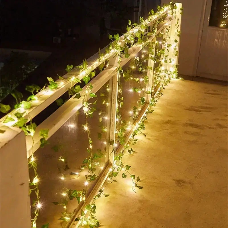 Flower Green Leaf String Lights Artificial Vine Fairy Lights Battery Powered Tree Garland For Wedding Home Decor