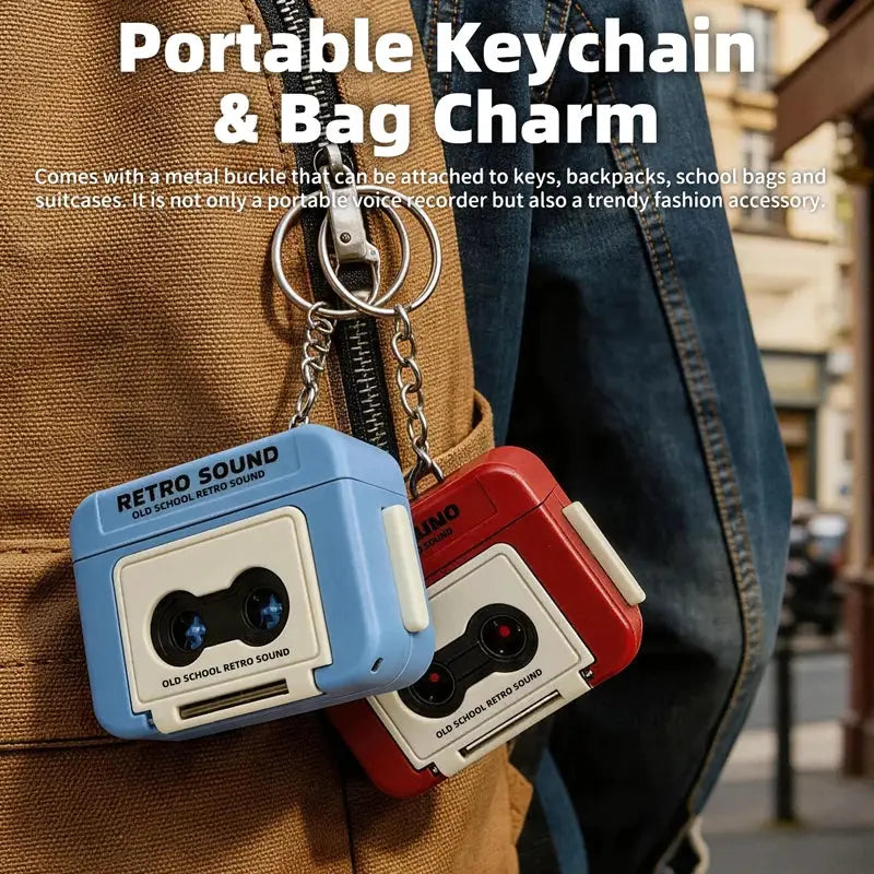 Retro Tape Recorder Keychain Mini Recording Music Box Key Ring Pendant Decompression Ornament Gift For Backpack Lovers