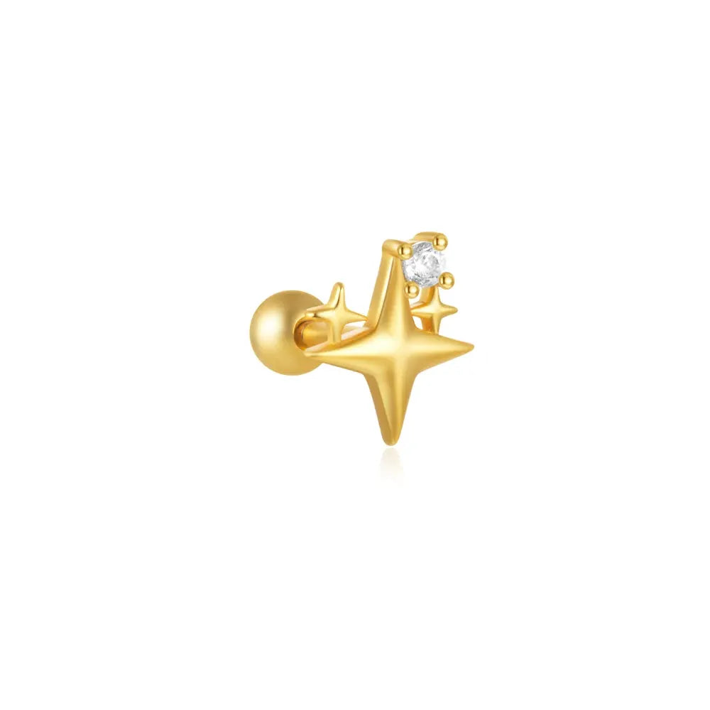 Gold-tone star ear stud from Simples Market with zircon accents and ball backing
