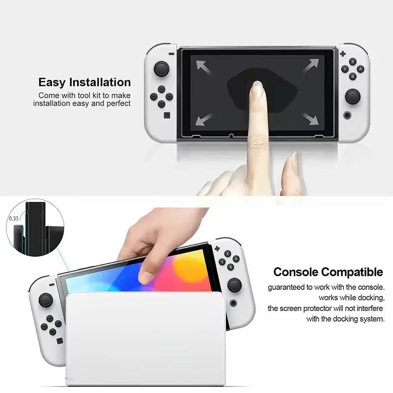 ShieldTech Two Pack Switch Tempered Glass Screen Protectors Ultra Clear 0.3mm For Nintendo Switch OLED Lite NS