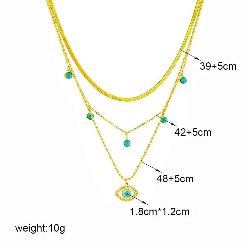DIEYURO 316L Stainless Steel Butterfly Moon Lock Blue Eyes Pendant Necklace For Women Multilayer Choker Jewelry Gift - Simples Market
