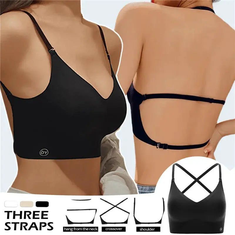 Invisible bra by Simples Market, black backless deep-plunge with three straps
