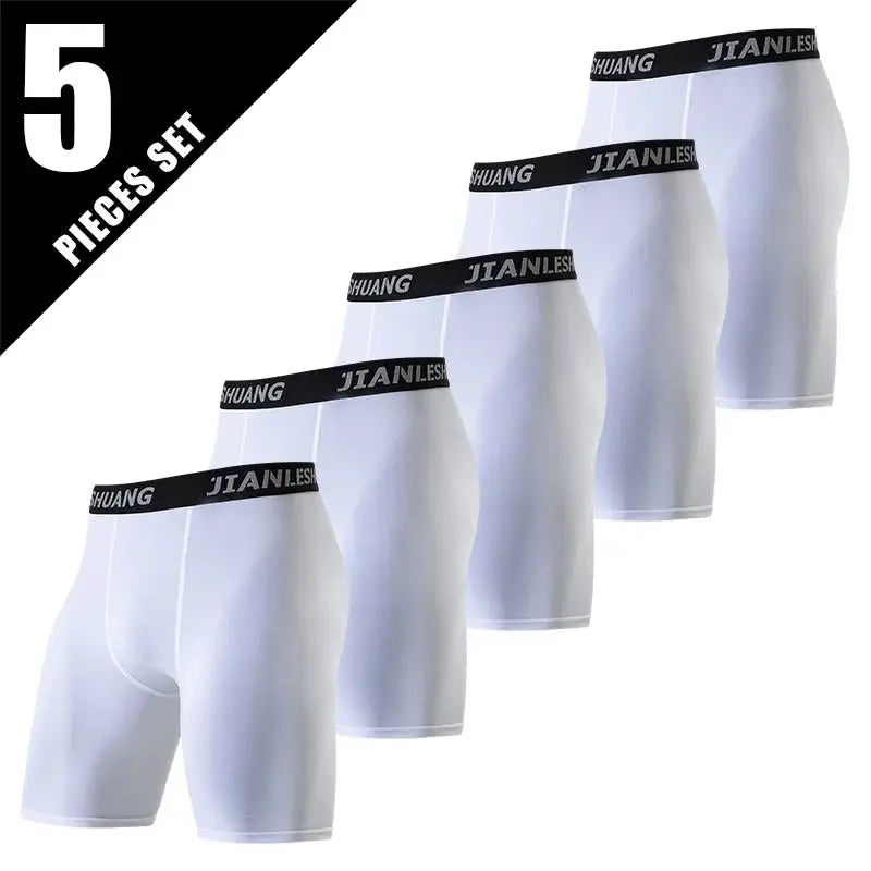 Men's white long boxer shorts, 5-pack with black elastic waistband from Simples Market