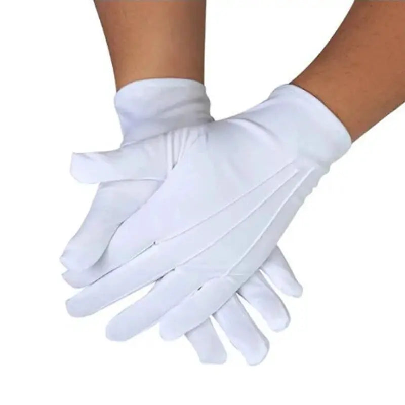White cotton gloves, 4-pack for formal wear, ideal for tuxedos, ceremonies and cosplay