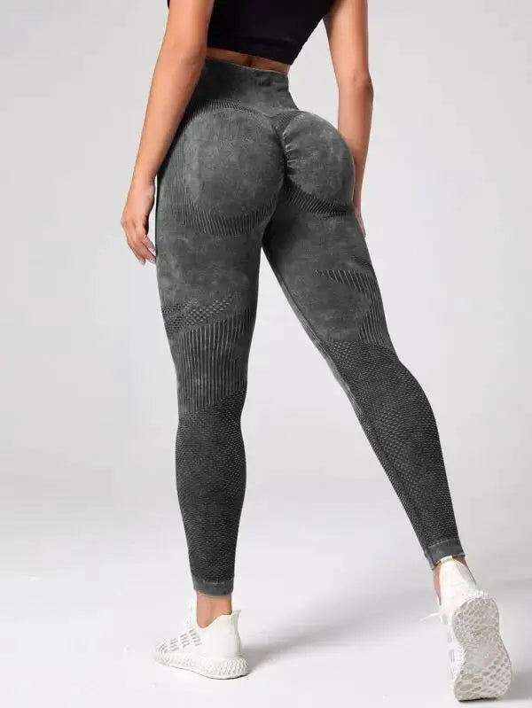 Ladies' Summer Quick-Dry yoga leggings in charcoal gray with high-waist and butt-lift seam detailing