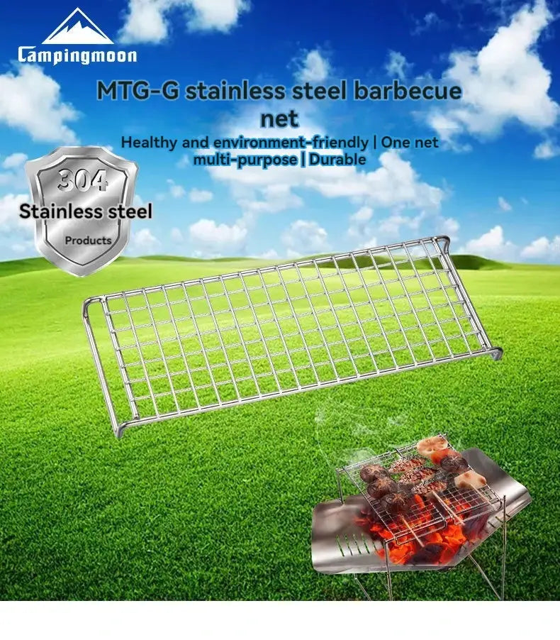 CampingMoon MTG-G stainless steel barbecue net; small, lightweight camping grill with 304 stainless grid