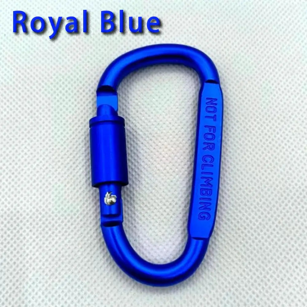 Royal blue aluminium alloy carabiner keychain with locking D-shape; Not for climbing