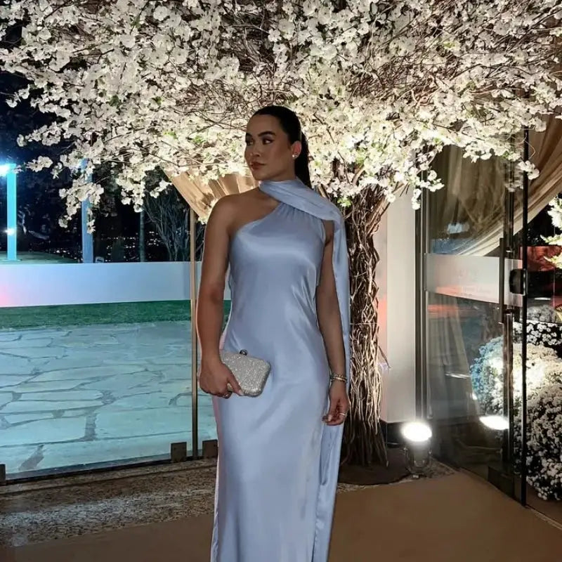 Elegant Ribbon Halter Dress Slim Fit Backless Maxi Off Shoulder Sleeveless Party Dress For Summer