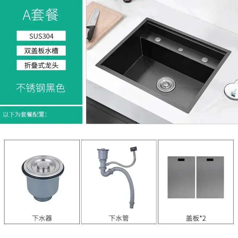 Simples Market Nano 55x45x23 cm hidden kitchen sink, SUS304 stainless steel, single groove; includes two cover plates.