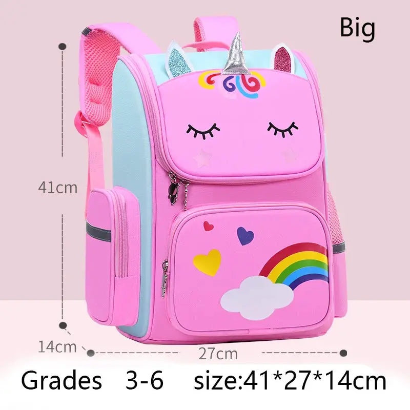 Simples Market kids unicorn backpack, pink waterproof school bag with rainbow print for ages 2-16.