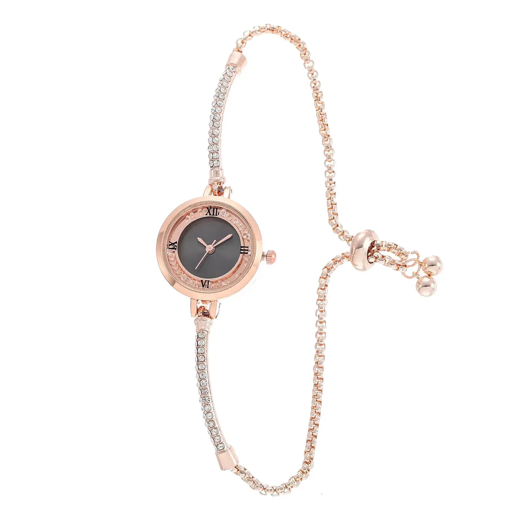 Simples Market rose-gold bracelet wristwatch with crystal-studded bezel and black dial