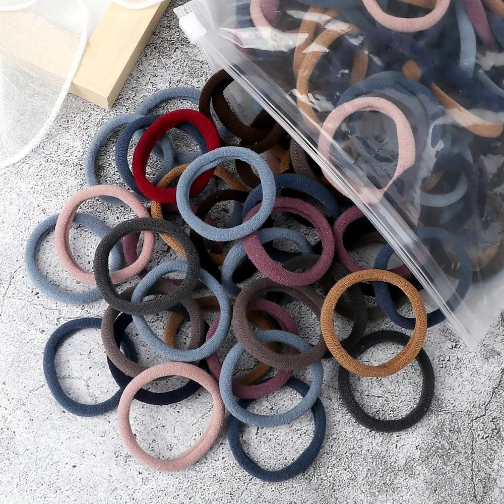 NovaHair 50 Pcs Mixed Colors Hair Bands 4 Cm Elastic Hair Ties Ponytail Holders Gentle Hold For Everyday Ponytails