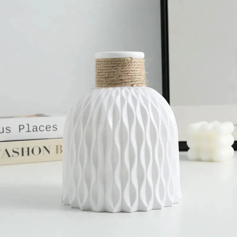 Pineapple Pattern Twine Imitation Ceramic Plastic Vase For Flower Arrangements With Water Wave Texture For Home Decor
