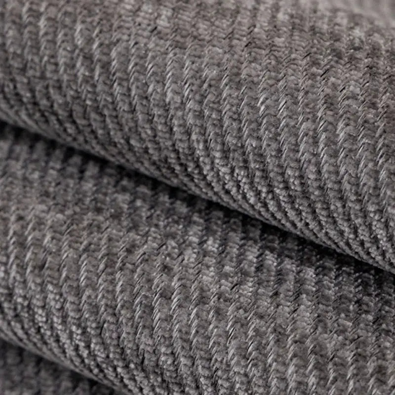 Sofa cover fabric in charcoal gray chenille twill texture, close-up weave