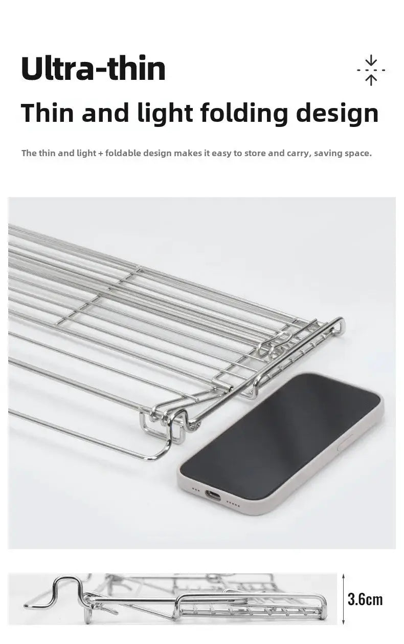 Outdoor aluminum folding table extension rack with wire mesh and hooks, ultra-thin design