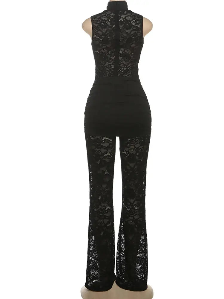 Simples Market Nibber Streetwear black lace jumpsuit with sheer lace legs