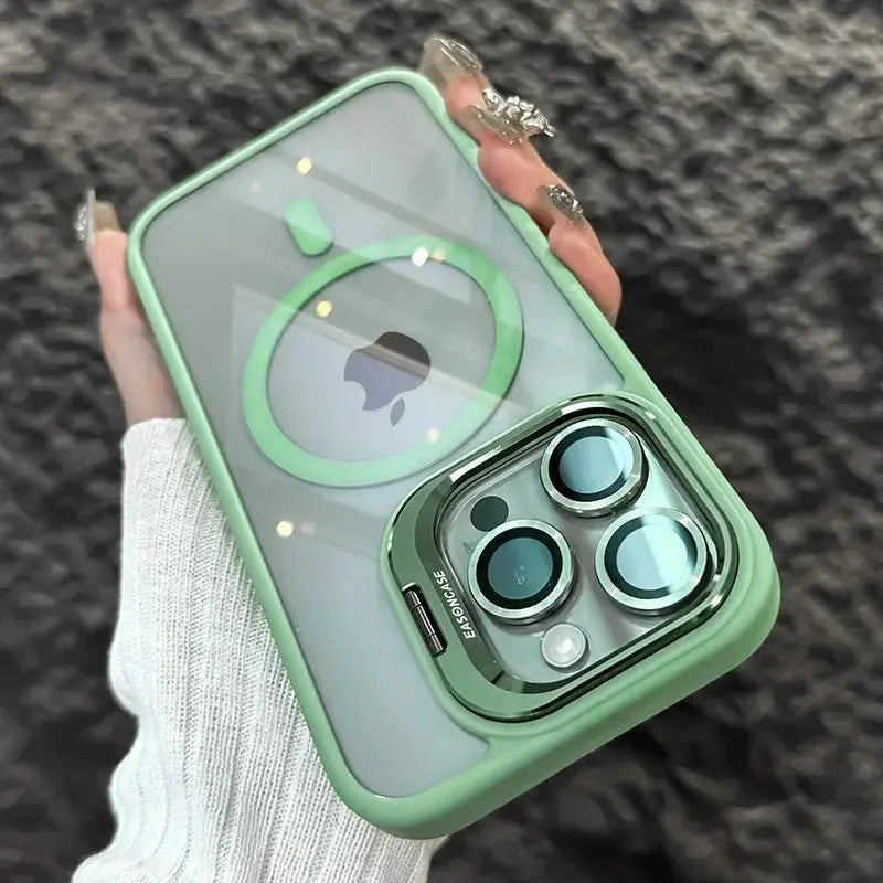 LuxGuard Luxury Magnetic Shockproof Phone Case for iPhone 11 to 16 Pro Max with Stand and Lens Protection