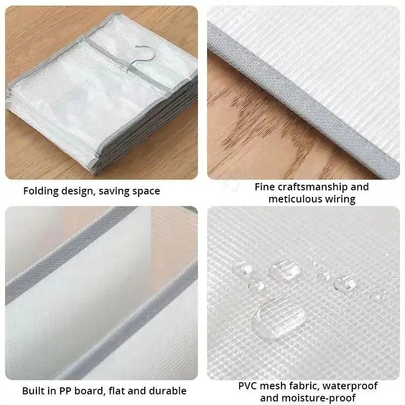Simples Market 1pc wardrobe hanging storage bag; white PVC mesh, built-in PP board, waterproof, folding design
