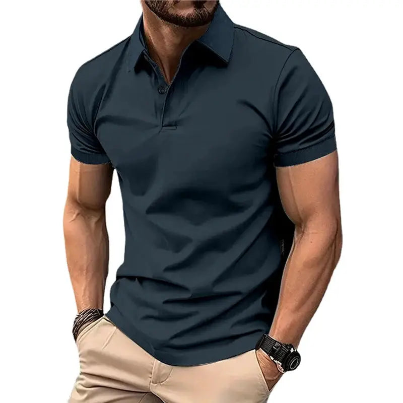 Summer Mens Solid Color Polo Shirt Short Sleeve Lapel Button T Shirt Lightweight Casual Streetwear For Jogging Top