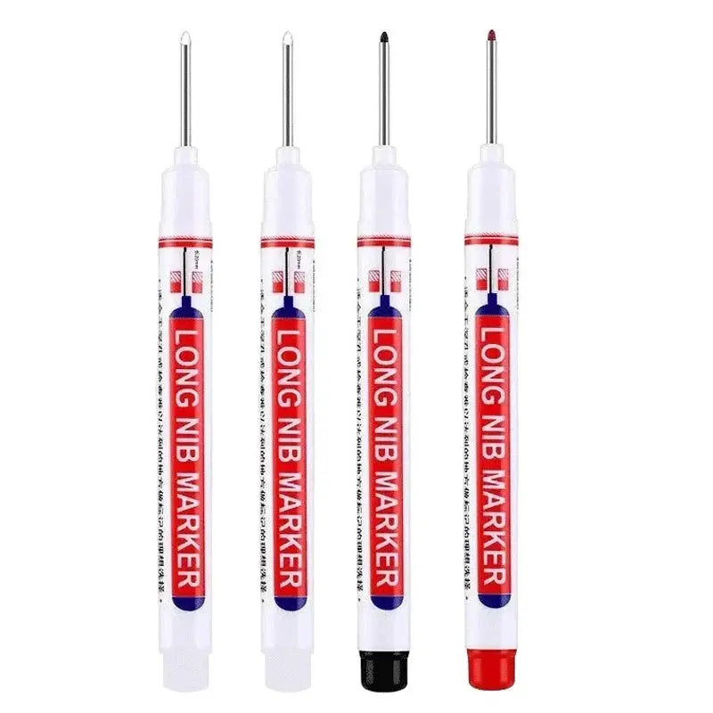 Long nib marker set, 4-pack with white bodies, red label and metal tips