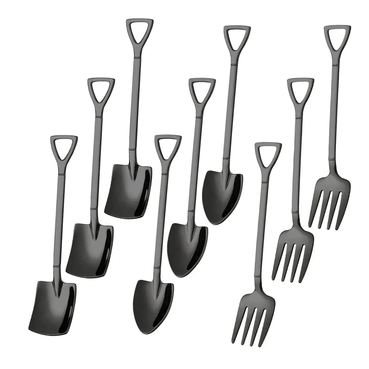 9 Piece Stainless Steel Dessert Forks And Spoons Set Shovel Shaped Spade Kitchen Utensils