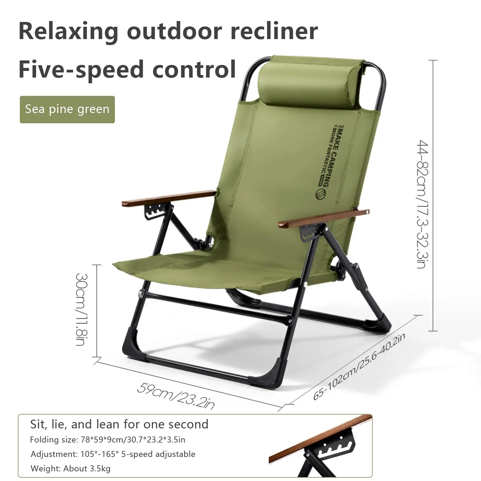 BISINNA camping folding chair in sea pine green with adjustable armrests and detachable pillow by Simples Market