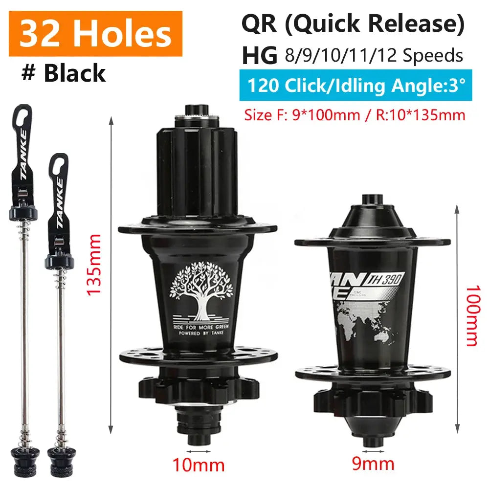 TanKe 120 Click MTB Front Rear Hub 120 Engagement 6 Bearings Thru Axle HG 8 9 10 11 12 Speed Disc Brake 28 32 36 Holes