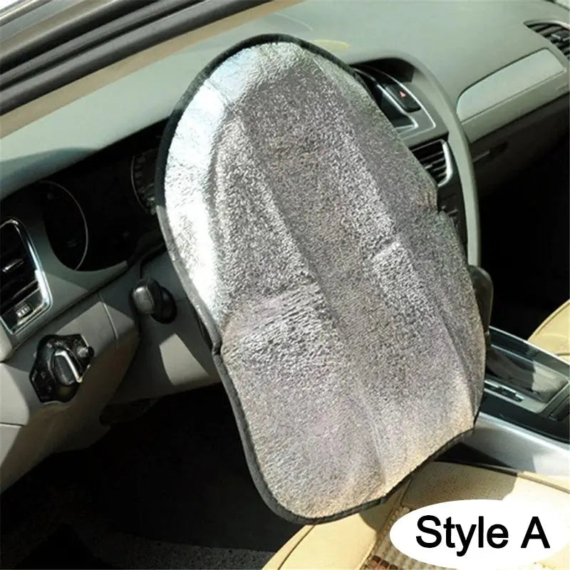 Car Steering Wheel Sun Shade Foldable Double Thick UV Protection Sunscreen Silver