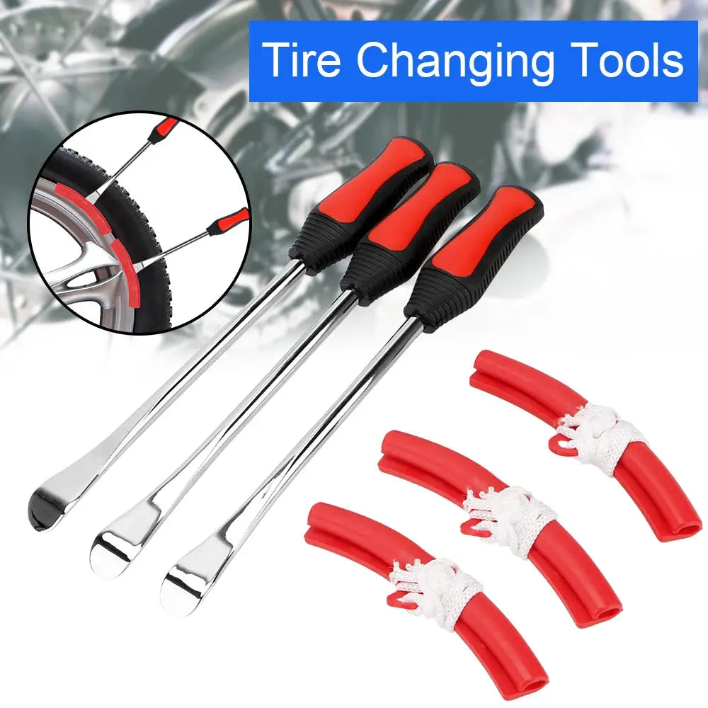 Simples Market Rim Protector Tire Levers Kit with 3 chrome levers and 3 red bead protectors