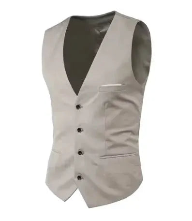Men's vest waistcoat by Simples Market in light beige with five buttons, slim-fit design.