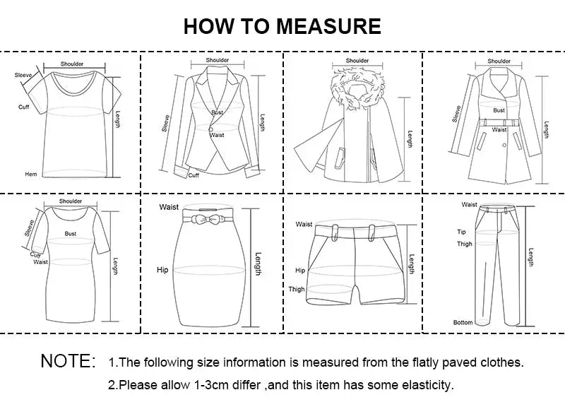 Womens clothing size measurement guide by Simples Market with bust, waist, hips and length diagrams