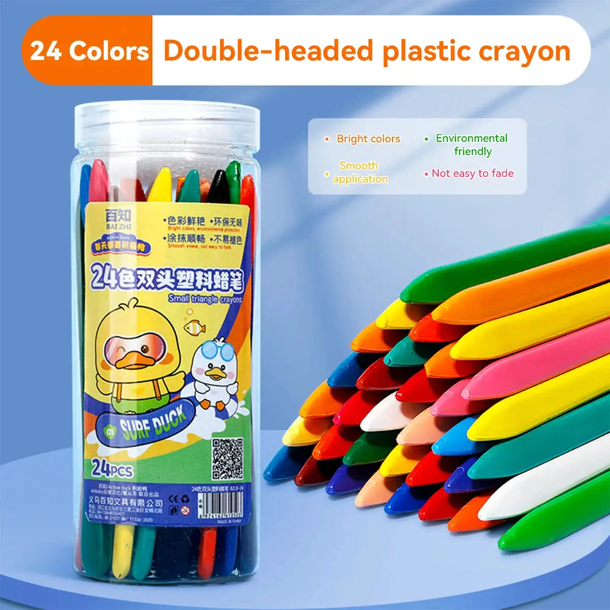 Double-headed triangle plastic crayons, 24 colors, by Simples Market