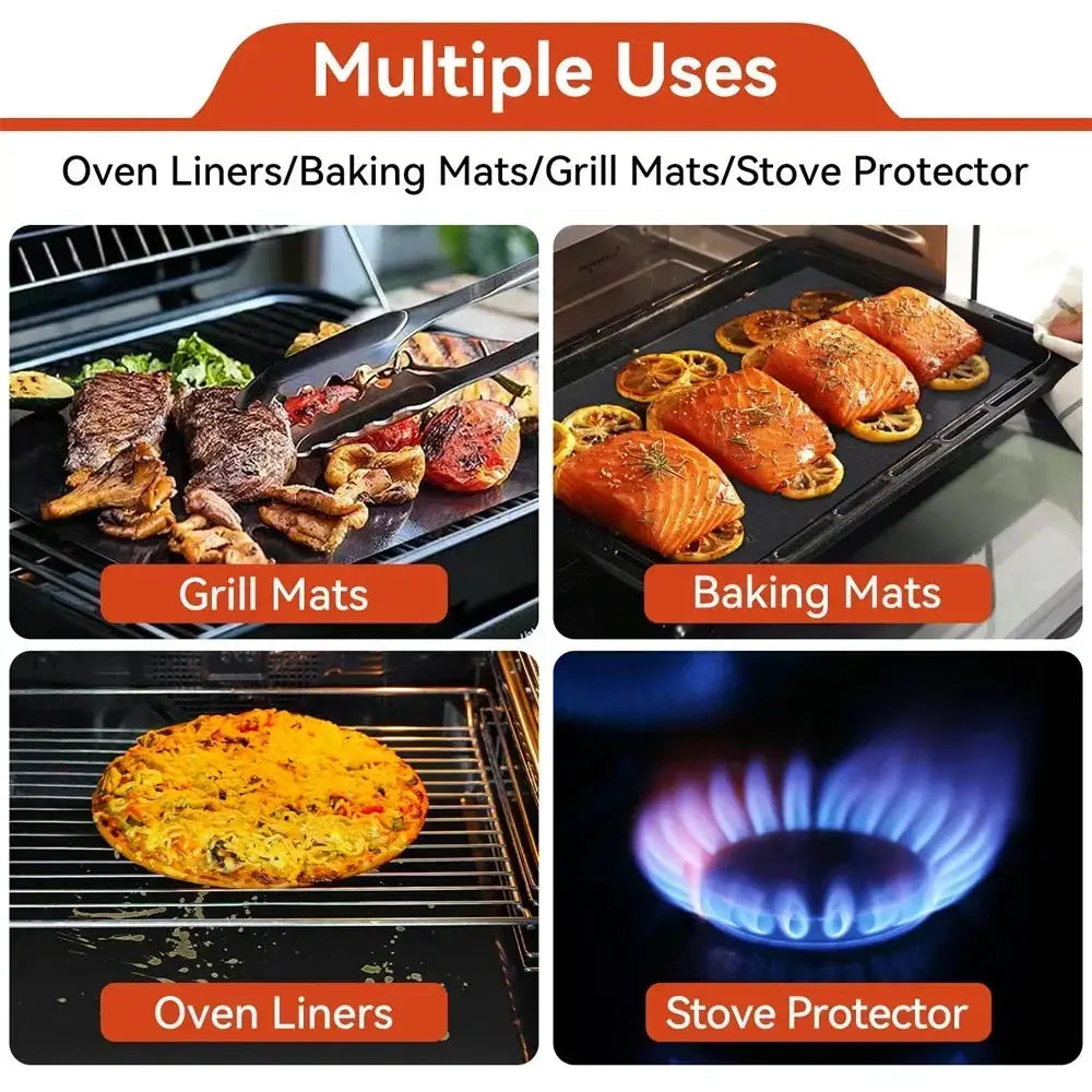 Oven Liners for Bottom of Electric and Gas Ovens Reusable Nonstick Teflon Protector Mat Heat Resistant Grill Mats