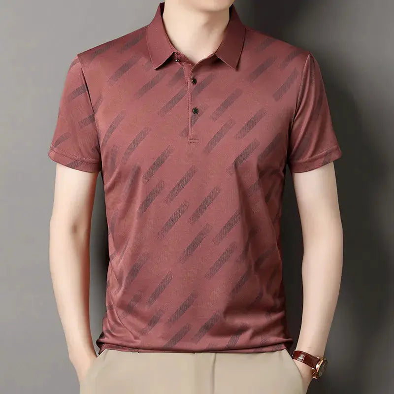 Men's polo shirt by Simples Market, short sleeves, diagonal striped maroon print