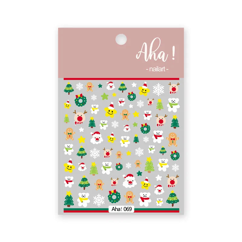 Nail sticker sheet Aha! nailart; colorful winter Christmas theme with snowmen, snowflakes, reindeer, Christmas trees; self-adhesive.