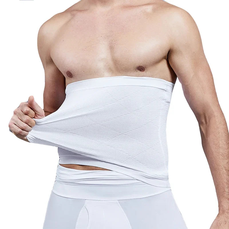 Simples Market men's white mesh waist cincher body shaper with tummy control.