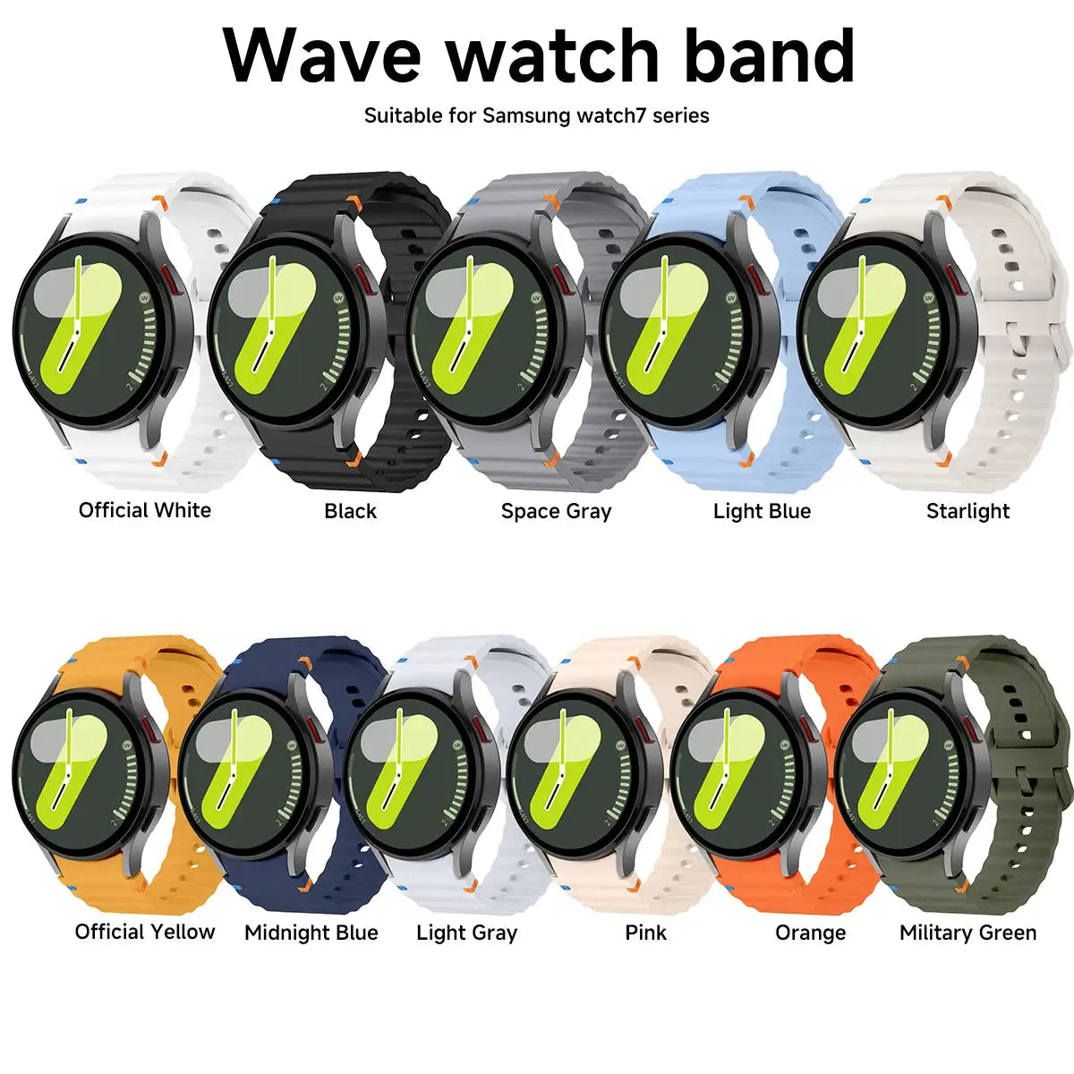 Original silicone watch band for Samsung Galaxy Watch 7/6 series by Simples Market, set of 11 colors