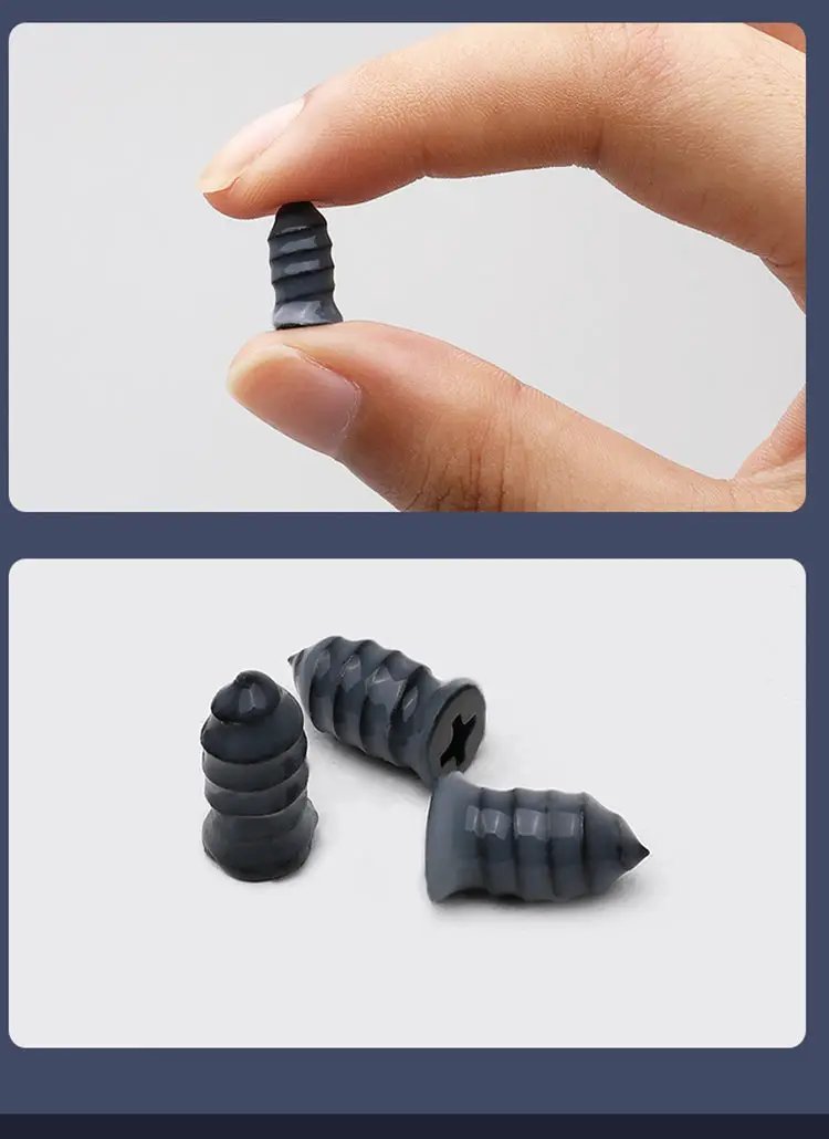 Car tire repair plugs, gray rubber, tubeless-compatible, 3 pcs