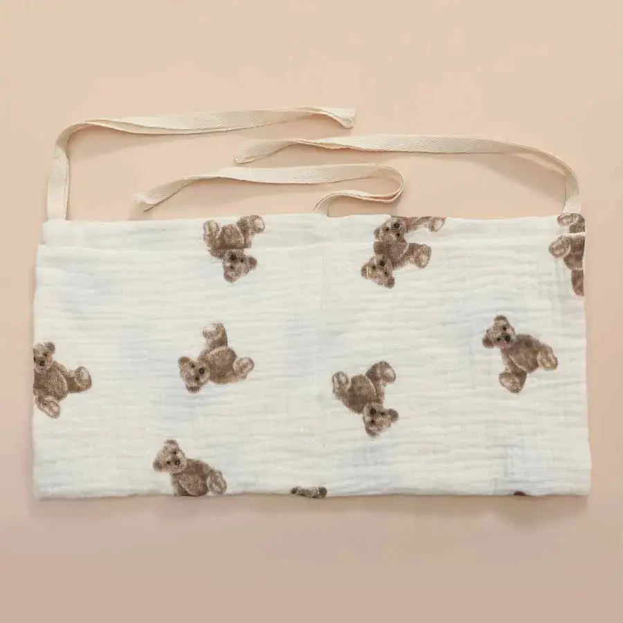 Two Pocket Baby Bedside Hanging Storage Bag Attaches to Crib Stroller Breathable Cotton Organizer for Diapers and Toys