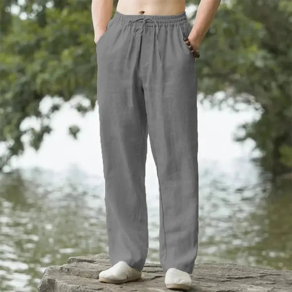 2025 Summer Mens Cotton And Linen Oversized Wide Leg Pants With Elastic Waist Color Casual Loose Fit Artistic Style