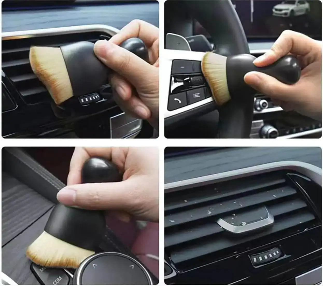 Simples Market car interior cleaning brush with thick soft fur, black handle and cover; for vents and crevices
