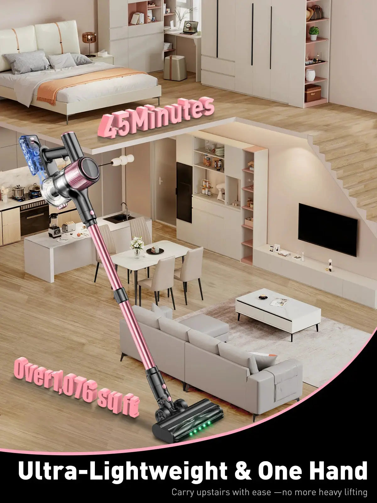 Cordless Vacuum Cleaner 55KPa 500W 10 in 1 Pet Hair Hard Floor